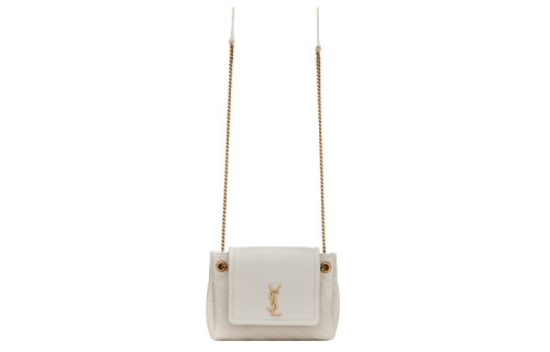 SAINT LAURENT Nolita Diamond Pattern Sheepskin Crossbody Bag, Shoulder Bag Mini Women's White 672738-1EL07-9207 size L18*W6*H13 cm