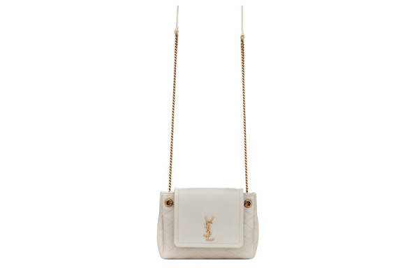 SAINT LAURENT Nolita Diamond Pattern Sheepskin Crossbody Bag, Shoulder Bag Mini Women's White 672738-1EL07-9207 size L18*W6*H13 cm