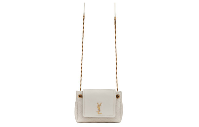 SAINT LAURENT Nolita Diamond Pattern Sheepskin Crossbody Bag, Shoulder Bag Mini Women's White 672738-1EL07-9207 size L18*W6*H13 cm