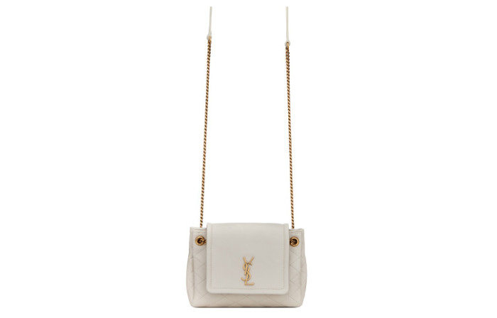 SAINT LAURENT Nolita Diamond Pattern Sheepskin Crossbody Bag, Shoulder Bag Mini Women's White 672738-1EL07-9207 size L18*W6*H13 cm