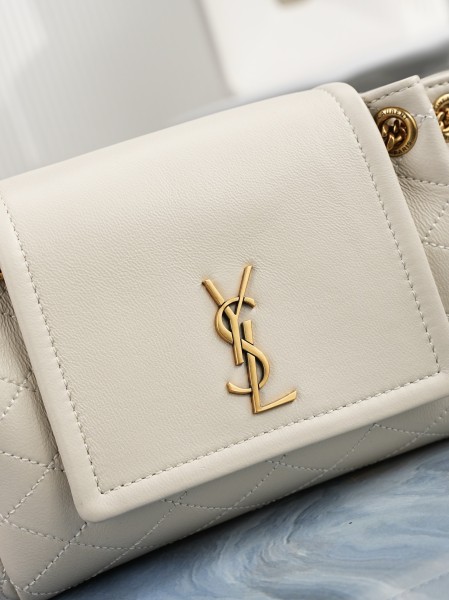 SAINT LAURENT Nolita Diamond Pattern Sheepskin Crossbody Bag, Shoulder Bag Mini Women's White 672738-1EL07-9207 size L18*W6*H13 cm