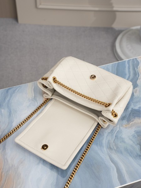SAINT LAURENT Nolita Diamond Pattern Sheepskin Crossbody Bag, Shoulder Bag Mini Women's White 672738-1EL07-9207 size L18*W6*H13 cm