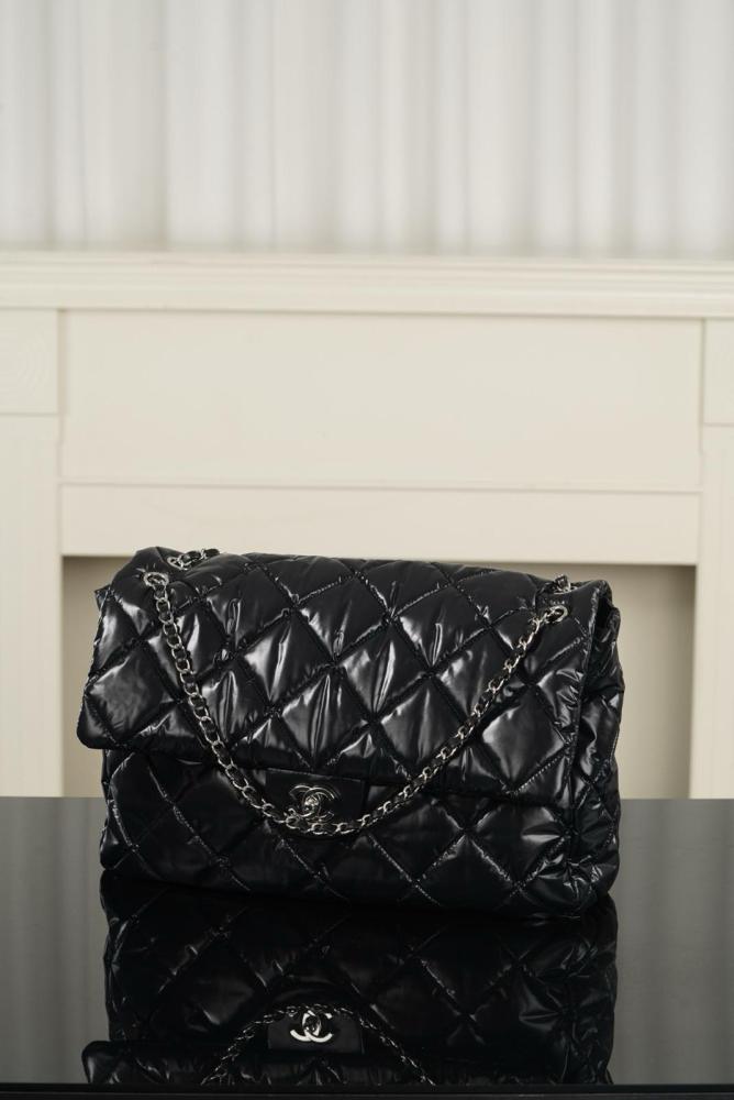 CHANEL Maxi Flap Nylon & Silver Metal Flap Bag Crossbody Bags Extra Large Women's Black AS6324-B26241-94305 L38*W11*H28 cm