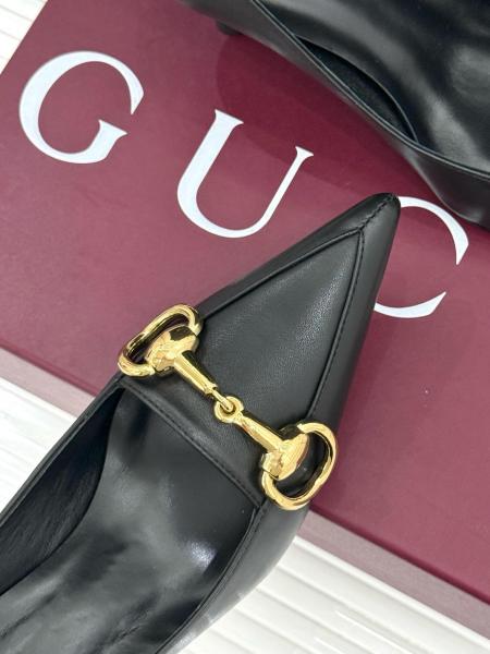 GUCCI Boulevard Leather Slim Heel High Heels 7.5cm Women's Black