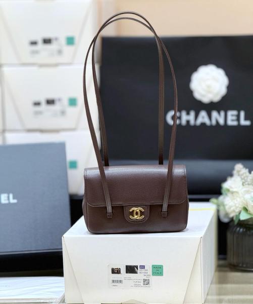 CHANEL Calfskin Shoulder Bags Women's Dark Brown AP5068-B23483-U8383 L17*W5.1*H11.4 cm