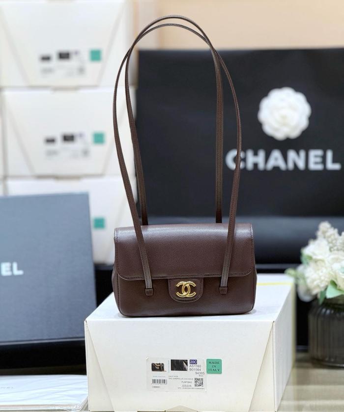 CHANEL Calfskin Shoulder Bags Women's Dark Brown AP5068-B23483-U8383 L17*W5.1*H11.4 cm