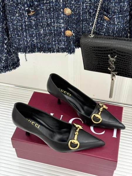 GUCCI Boulevard Leather Slim Heel High Heels 7.5cm Women's Black