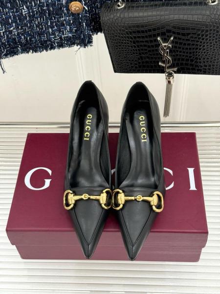 GUCCI Boulevard Leather Slim Heel High Heels 7.5cm Women's Black