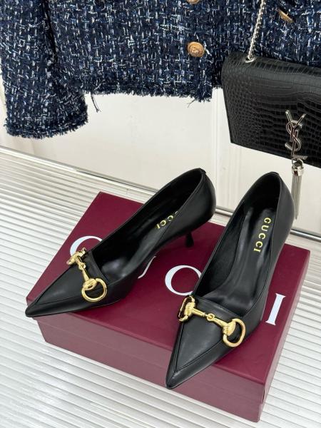 GUCCI Boulevard Leather Slim Heel High Heels 7.5cm Women's Black
