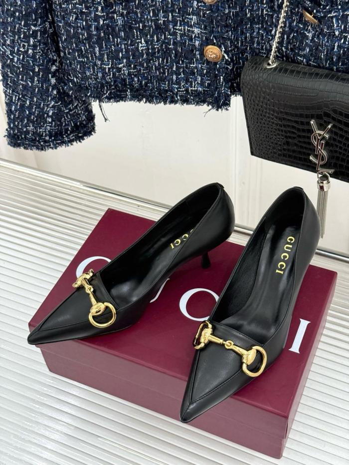 GUCCI Boulevard Leather Slim Heel High Heels 7.5cm Women's Black