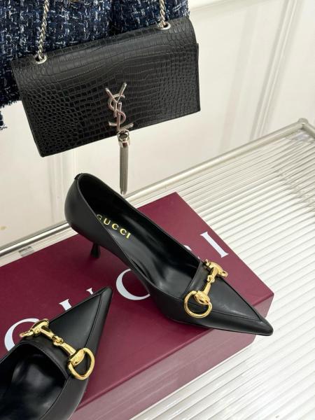 GUCCI Boulevard Leather Slim Heel High Heels 7.5cm Women's Black