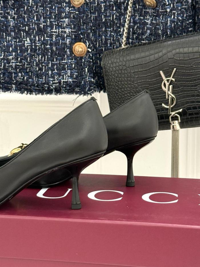 GUCCI Boulevard Leather Slim Heel High Heels 7.5cm Women's Black