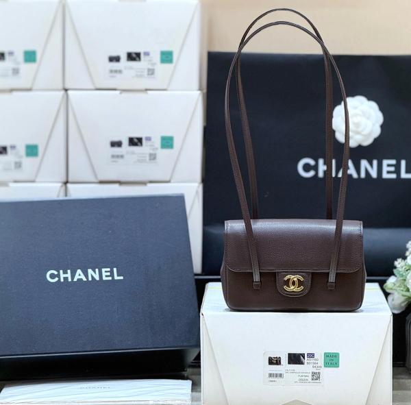 CHANEL Calfskin Shoulder Bags Women's Dark Brown AP5068-B23483-U8383 L17*W5.1*H11.4 cm