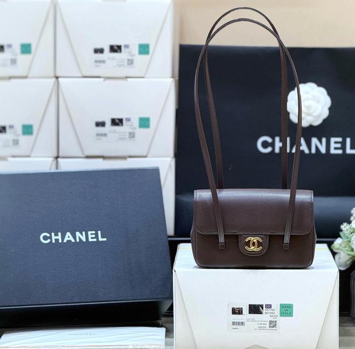 CHANEL Calfskin Shoulder Bags Women's Dark Brown AP5068-B23483-U8383 L17*W5.1*H11.4 cm