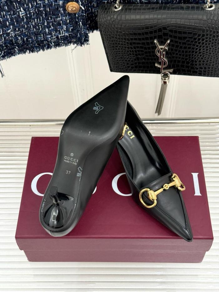 GUCCI Boulevard Leather Slim Heel High Heels 7.5cm Women's Black