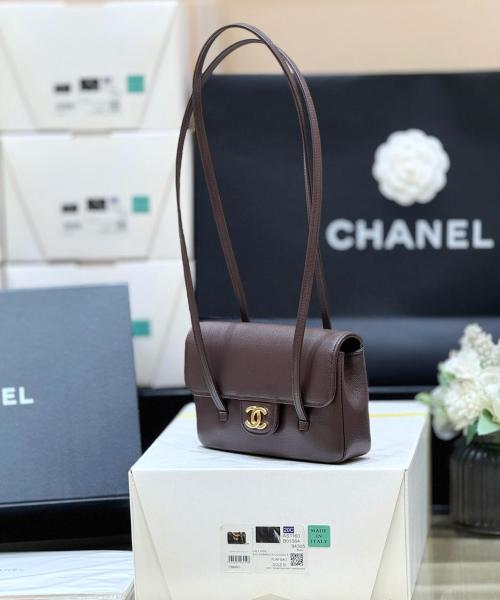 CHANEL Calfskin Shoulder Bags Women's Dark Brown AP5068-B23483-U8383 L17*W5.1*H11.4 cm