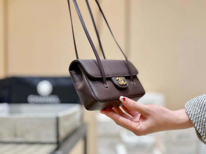 CHANEL Calfskin Shoulder Bags Women's Dark Brown AP5068-B23483-U8383 L17*W5.1*H11.4 cm