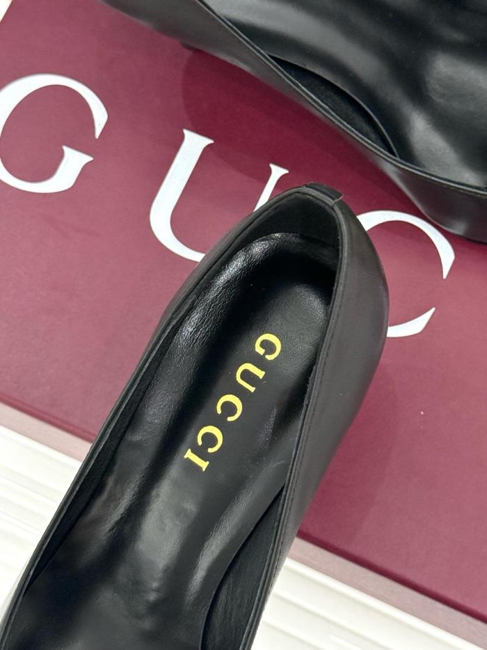 GUCCI Boulevard Leather Slim Heel High Heels 7.5cm Women's Black