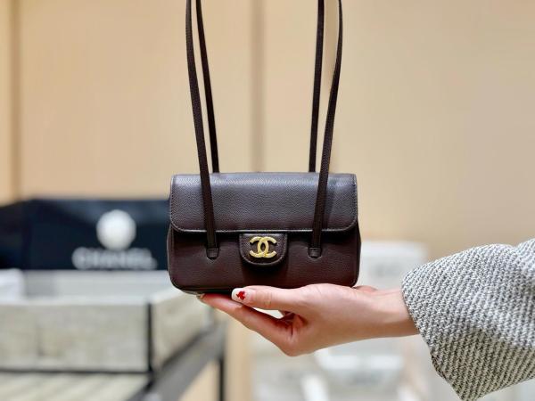 CHANEL Calfskin Shoulder Bags Women's Dark Brown AP5068-B23483-U8383 L17*W5.1*H11.4 cm