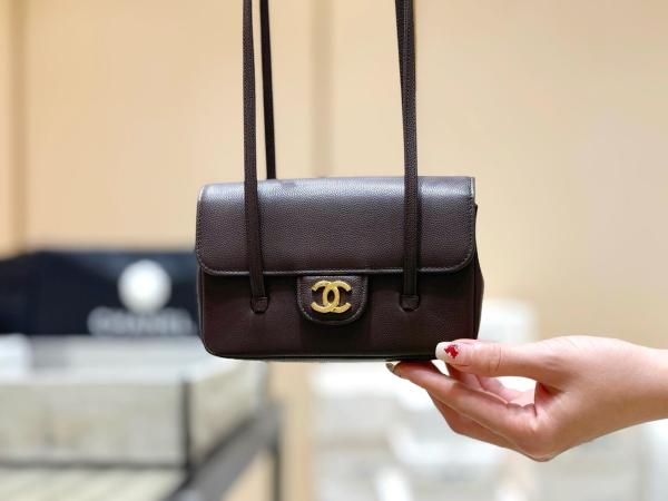 CHANEL Calfskin Shoulder Bags Women's Dark Brown AP5068-B23483-U8383 L17*W5.1*H11.4 cm