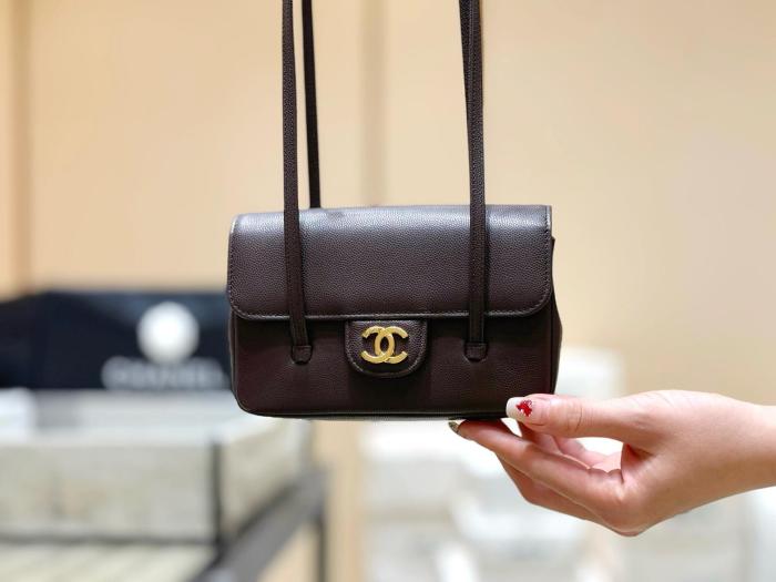CHANEL Calfskin Shoulder Bags Women's Dark Brown AP5068-B23483-U8383 L17*W5.1*H11.4 cm