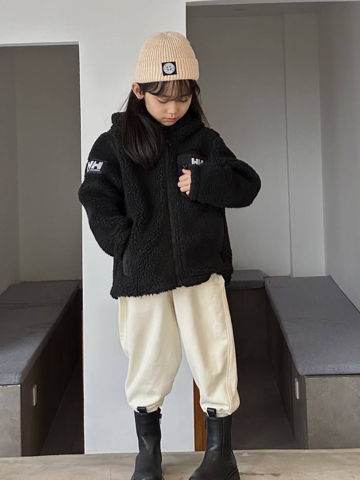 HH kids black lamb wool coat