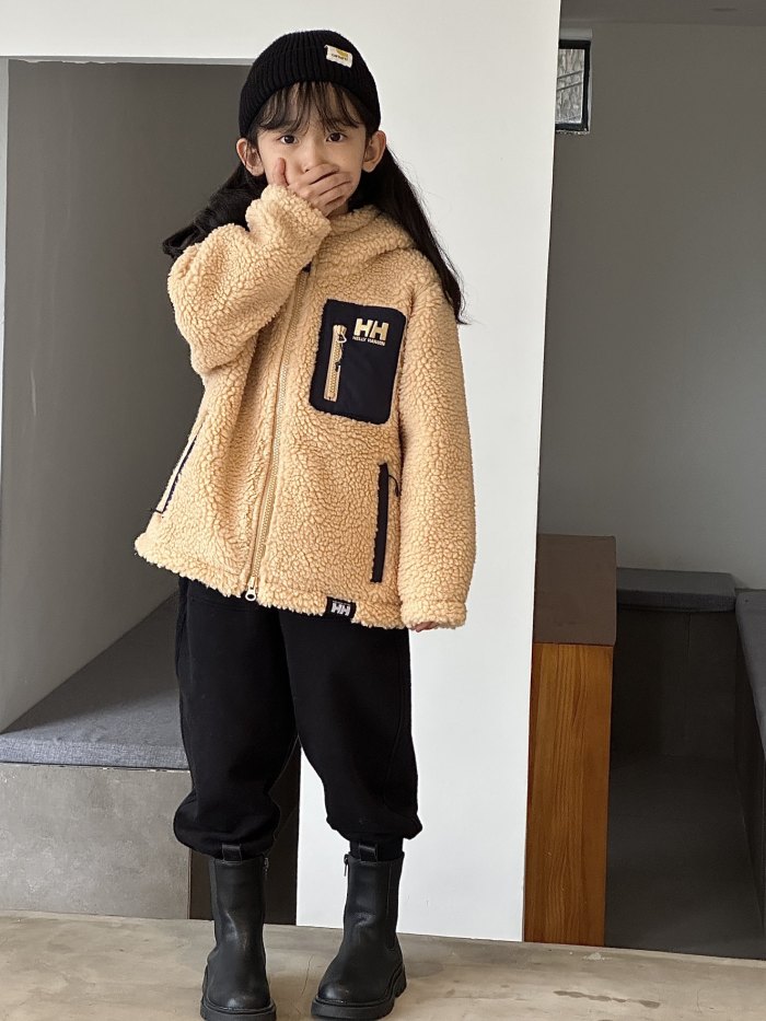 HH kids yellow lamb wool coat