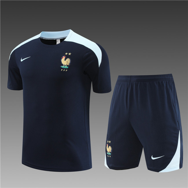 24/25 France short -sleeved Dark blue training suit