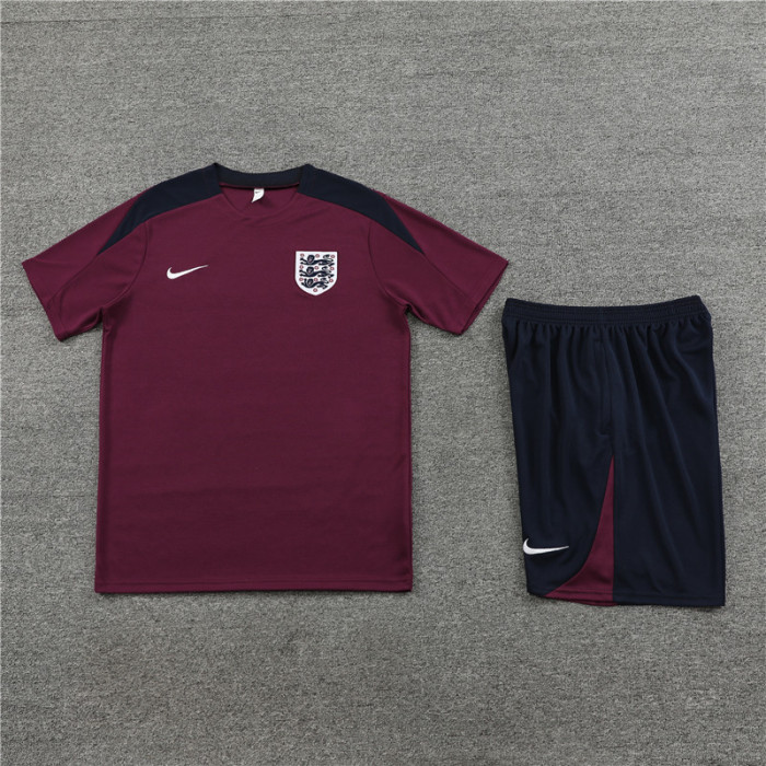 24/25 England short -sleeved bordeaux training suit