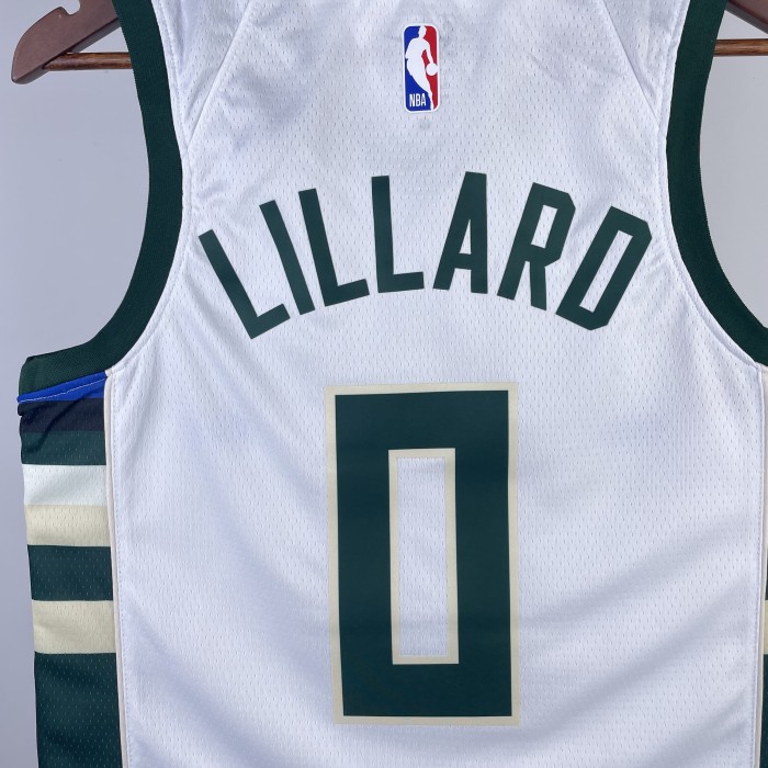 23 NBA Bucks home white #0 Lillard Basketball Jersey