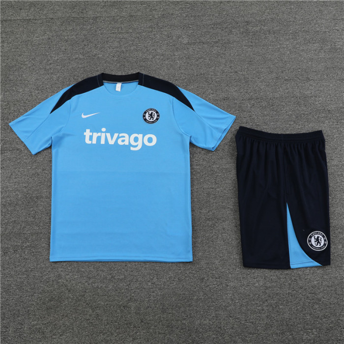 24/25 Chelsea kids short -sleeved Light blue training suit
