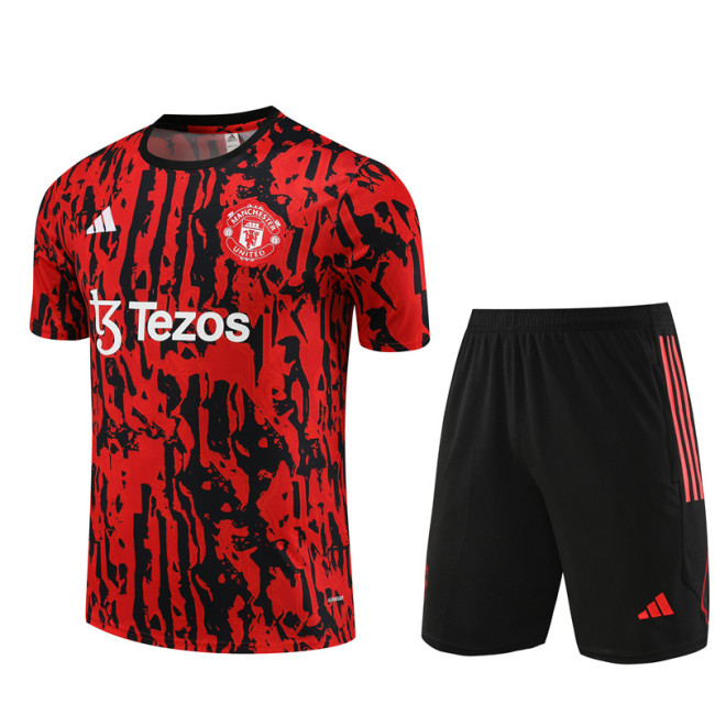 24/25 Manchester United kids Short sleeve training suit Jujube red