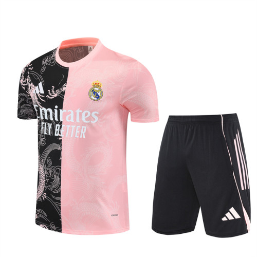 25/26 Real Madrid Short sleeve Adult training suit Pink Black