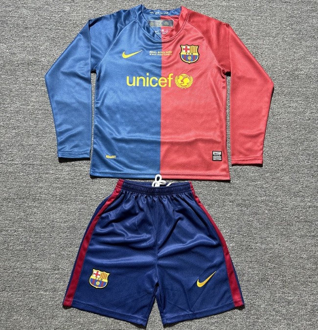 Retro 08/09 Barcelona home kids kit long sleeves