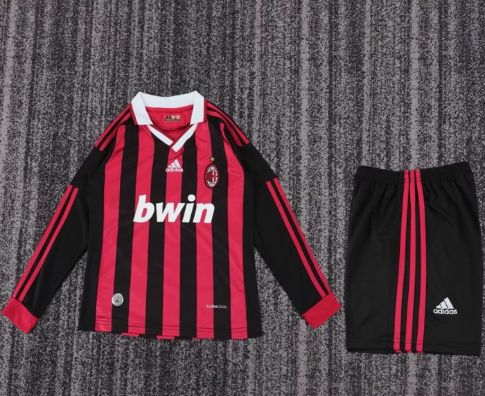 Retro 09/10 AC Milan home kids kit long sleeves