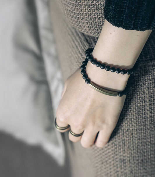 Simple matte small cut Black Agate Bracelet female neutral versatile Stone Bead Bracelet