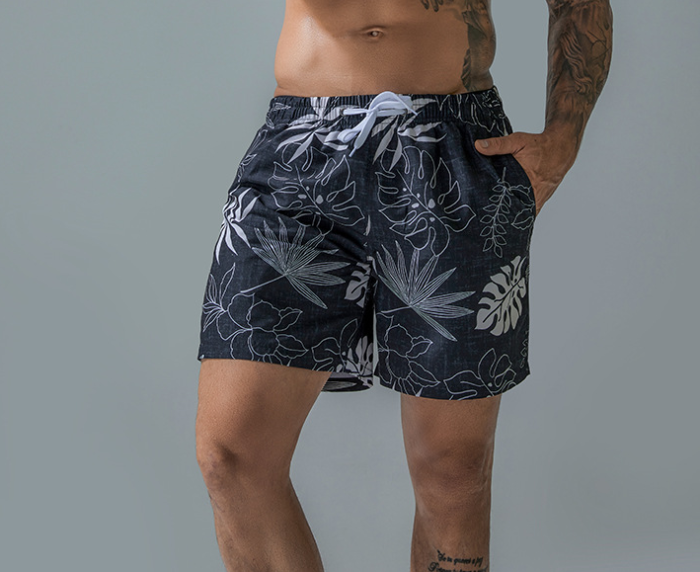 Summer light and thin quick drying beach pants men's printed swimming trunks quarter Shorts Large underpants