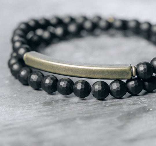 Simple matte small cut Black Agate Bracelet female neutral versatile Stone Bead Bracelet