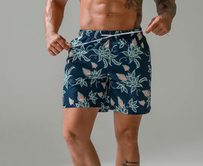 Summer light and thin quick drying beach pants men's printed swimming trunks quarter Shorts Large underpants