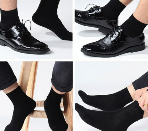 Socks men's spring and summer medium tube black gray business leisure solid color cotton socks five pairs
