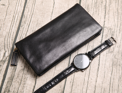 Handbag men's leather zipper Long Wallet large capacity leisure men's top leather handbag