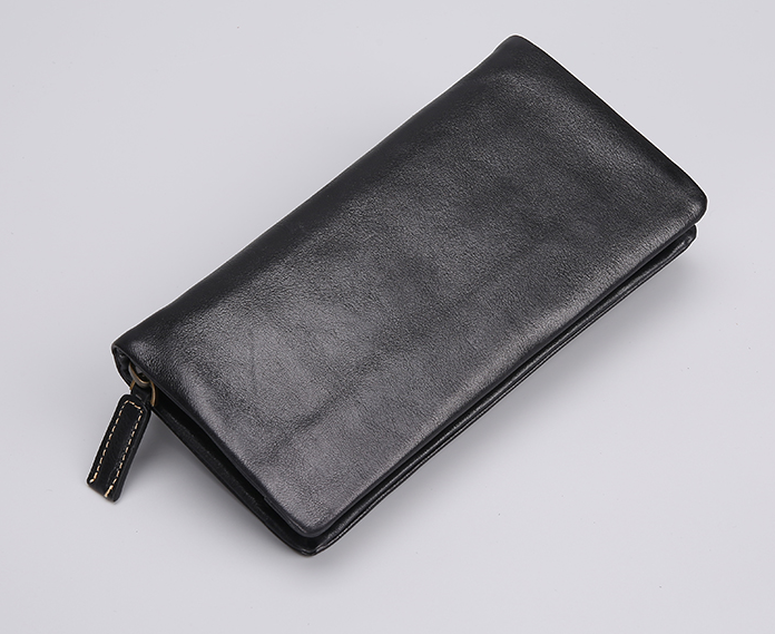 Handbag men's leather zipper Long Wallet large capacity leisure men's top leather handbag