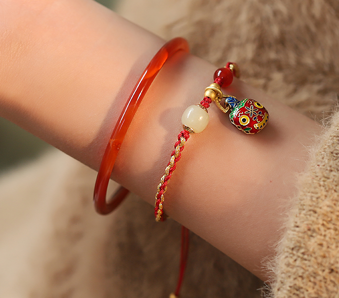 Carmine natural chalcedony Bracelet female national style retro elegant temperament jewelry