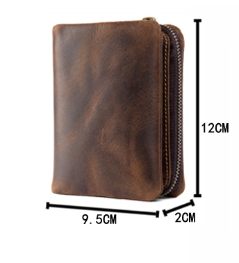 Horse leather wallet retro vertical zipper money collet layer cowhide simple old wallet man