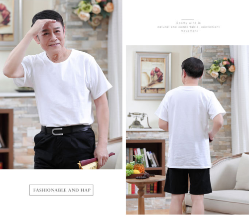 Middle aged and elderly men's short sleeved T-shirt, pure cotton T-shirt, loose and enlarged home decoration