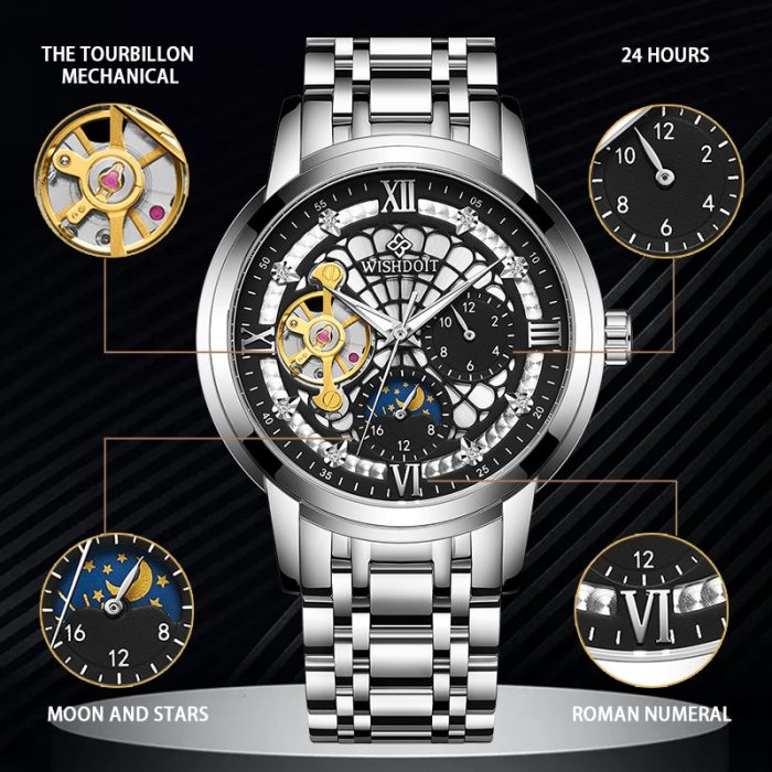 WISHDOIT 2021 New Casual Men's Automatic Mechanical Watch Luxury Stainless Steel Waterproof Top Brand Men Mechanical Wrist Watch
