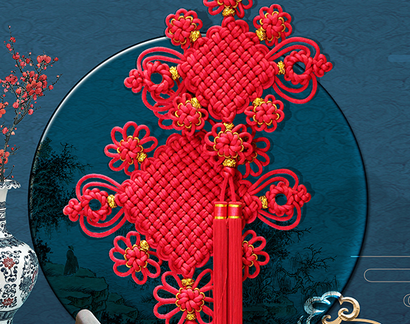Chinese knot pendant living room large porch bedroom TV wall double line group jin peace knot splendid future