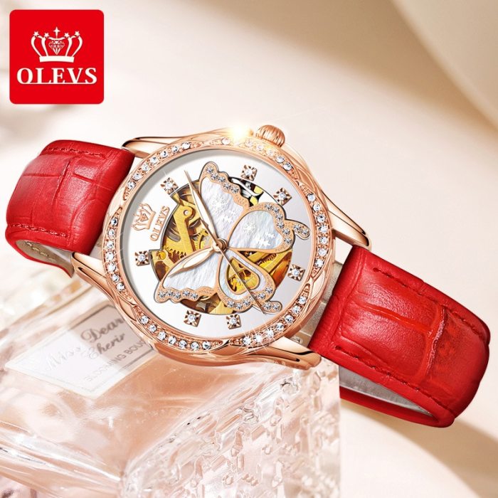 Olevs women's automatic mechanical Waterproof watch Swiss top brand luxury Diamond inlaid rose gold ceramic watch women's gift