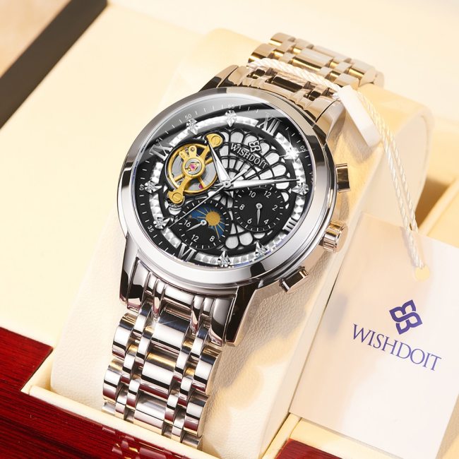 WISHDOIT 2021 New Casual Men's Automatic Mechanical Watch Luxury Stainless Steel Waterproof Top Brand Men Mechanical Wrist Watch