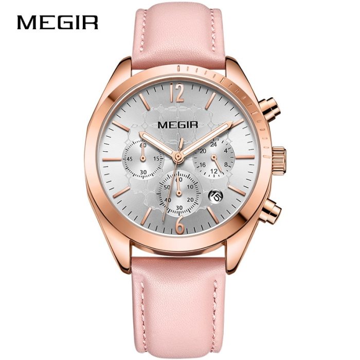 MEGIR Women's Genuine Leather Fashion Quartz Wrist Watch Hours Date Waterproof Watches Luxury Brand Clock Lady Relogio Feminino